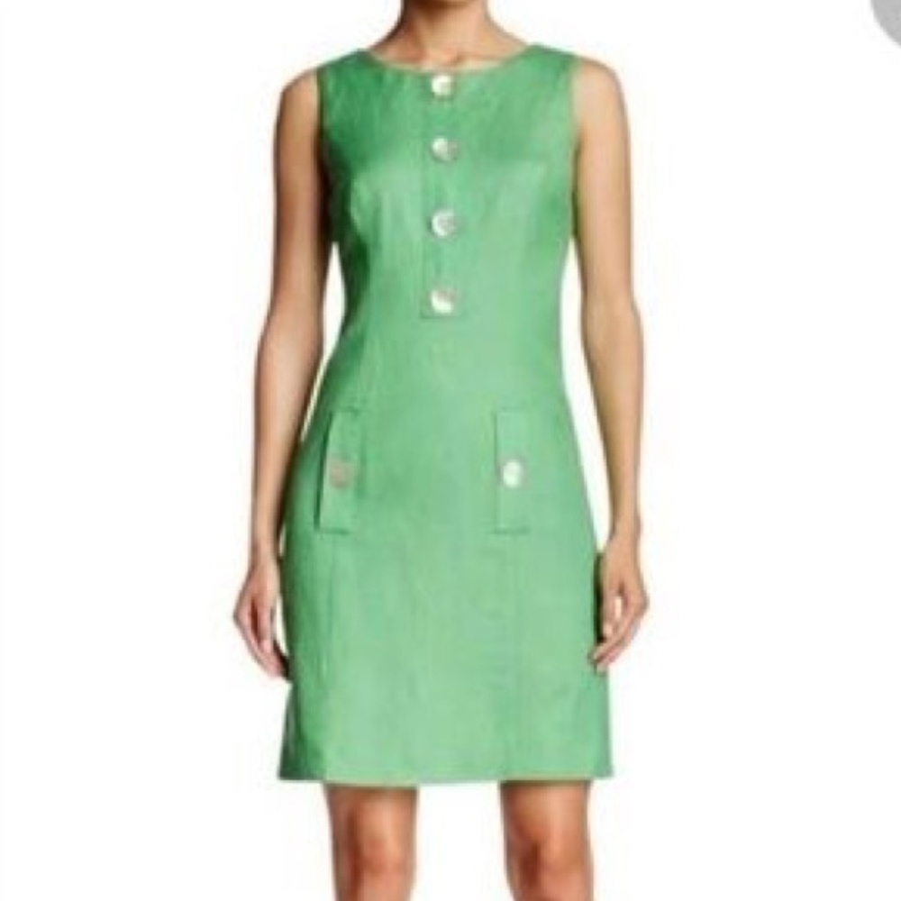 Eliza J Green Pearl Button Front Sheath Dress